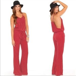 Flynn Skye not just a Flare Jumpsuit Red Polka Dot Print
